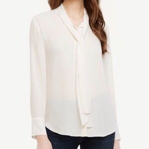 Brooks Brothers Georgette Bow-Neck Blouse Women’s 14 Ivory Button Up Top NWT